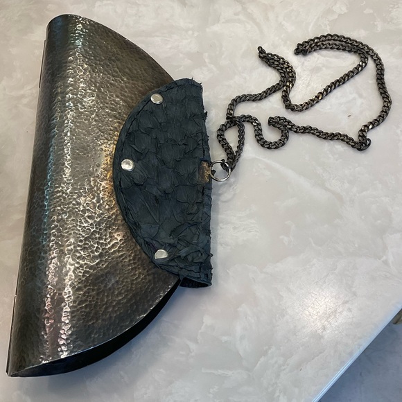 Pirarucu Fish Skin and Metal Evening Bag, Unique with excotic leather - Picture 8 of 16